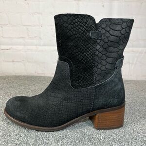 Diba True West Haven Leather Suede Ankle Boots Womens Size 7 Black Booties